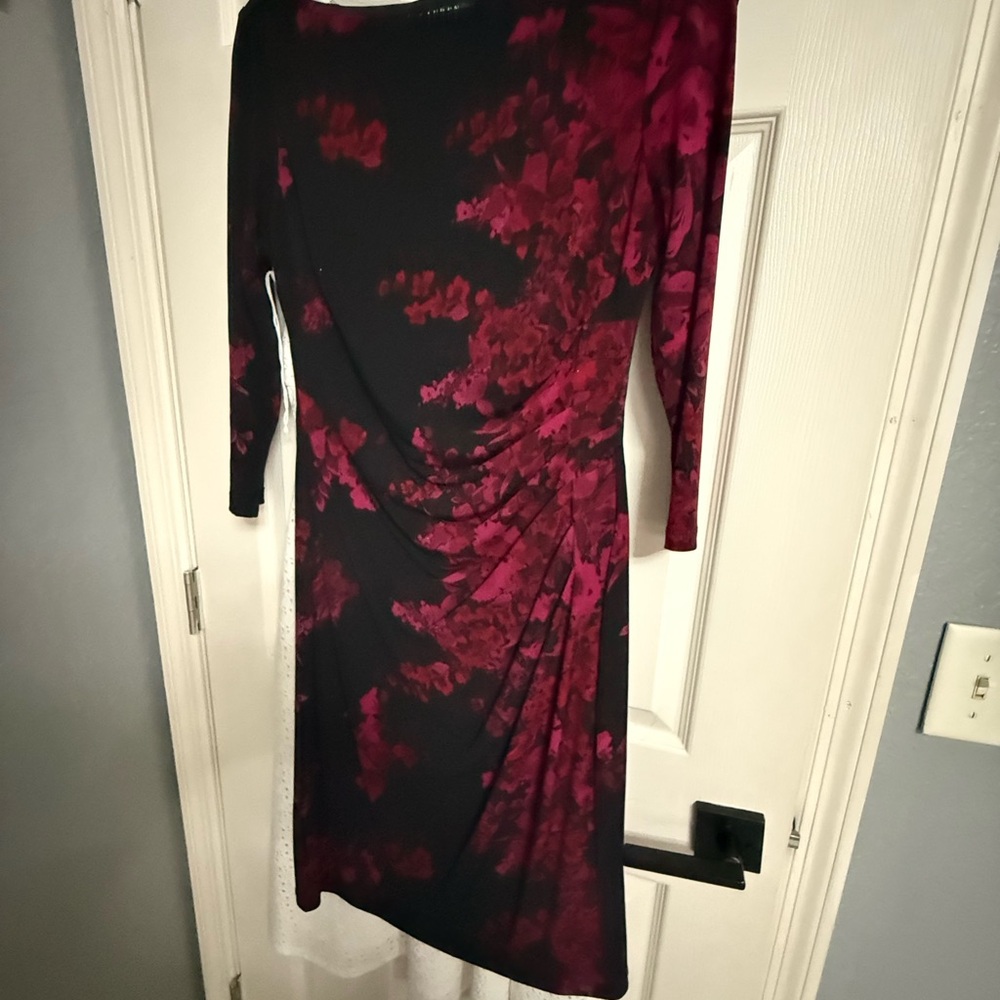 Lauren Ralph Lauren Black and Red Floral Long Sleeve Dress